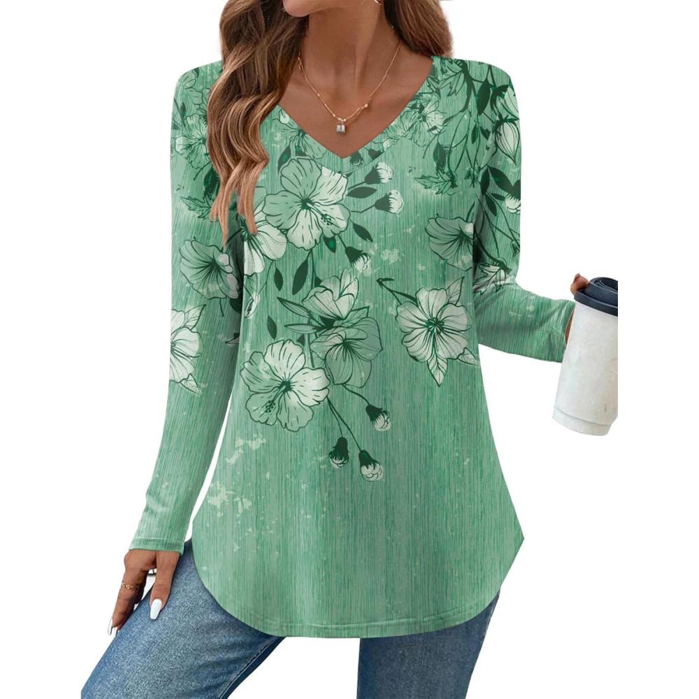 imageZeagoo Long Sleeve Tops for Women V Neck Shirt Loose Fall Tunic Tops Dressy Casual Work Blouse 2026Bf180