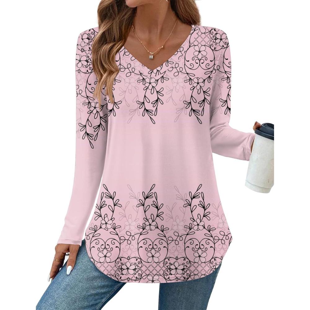 imageZeagoo Long Sleeve Tops for Women V Neck Shirt Loose Fall Tunic Tops Dressy Casual Work Blouse 2026Sf190