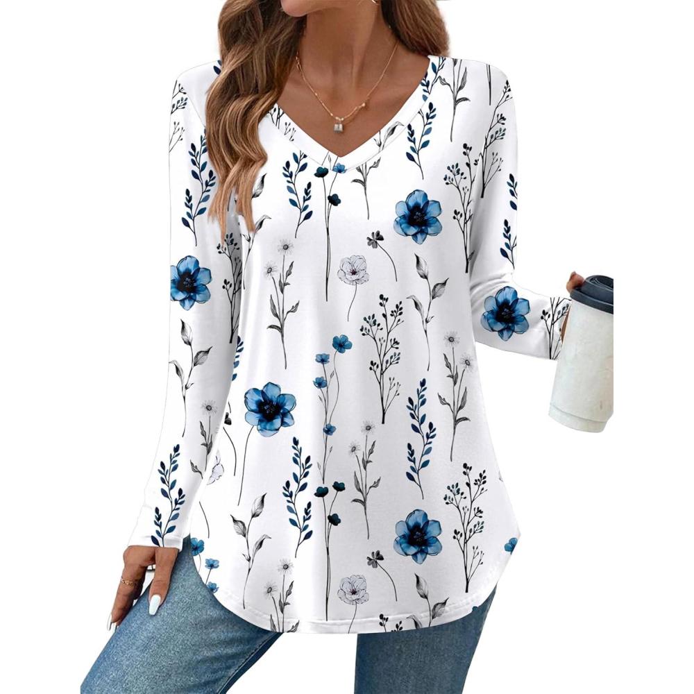 imageZeagoo Long Sleeve Tops for Women V Neck Shirt Loose Fall Tunic Tops Dressy Casual Work Blouse 2026Wf133