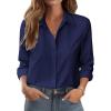 Zeagoo Button Down Shirts for Women Dressy Floral Printed Long Sleeve Blouse Business Casual Work Tops(A Navy Blue)