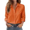 Zeagoo Button Down Shirts for Women Dressy Floral Printed Long Sleeve Blouse Business Casual Work Tops(A Orange)