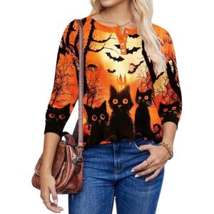 Zeagoo Long Sleeve Shirts for Women Henley T Shirts Loose Fit Tunics Dressy Casual Work Blouses Fall Fashion Tops(Halloween Orange)