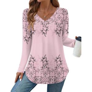 Zeagoo Long Sleeve Tops for Women V Neck Shirt Loose Fall Tunic Tops Dressy Casual Work Blouse 2026(Sf190)