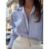 Zeagoo Womens Button Down Shirts Long Sleeve V Neck Tops Wrinkle Free Collared Work Office Solid Blouses Corset Tops(Wide Blue Stripe)