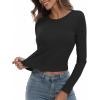 Zeagoo Womens Ribbed Fitted Crop Tops Long Sleeve T Shirts Basic Scoop Neck Casual Slim Fitted Y2k Clothes 2026(01 Black)