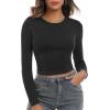 Zeagoo Womens Ribbed Fitted Crop Tops Long Sleeve T Shirts Basic Scoop Neck Casual Slim Fitted Y2k Clothes 2026(A-black white)