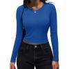 Zeagoo Womens Ribbed Fitted Crop Tops Long Sleeve T Shirts Basic Scoop Neck Casual Slim Fitted Y2k Clothes 2026(Black blue)