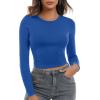 Zeagoo Womens Ribbed Fitted Crop Tops Long Sleeve T Shirts Basic Scoop Neck Casual Slim Fitted Y2k Clothes 2026(Black blue)