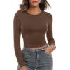 Zeagoo Womens Ribbed Fitted Crop Tops Long Sleeve T Shirts Basic Scoop Neck Casual Slim Fitted Y2k Clothes 2026(Black brown)