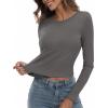 Zeagoo Womens Ribbed Fitted Crop Tops Long Sleeve T Shirts Basic Scoop Neck Casual Slim Fitted Y2k Clothes 2026(Black grey)