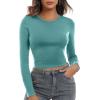 Zeagoo Womens Ribbed Fitted Crop Tops Long Sleeve T Shirts Basic Scoop Neck Casual Slim Fitted Y2k Clothes 2026(Black haze Blue)