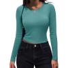 Zeagoo Womens Ribbed Fitted Crop Tops Long Sleeve T Shirts Basic Scoop Neck Casual Slim Fitted Y2k Clothes 2026(Black haze Blue)
