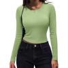 Zeagoo Womens Ribbed Fitted Crop Tops Long Sleeve T Shirts Basic Scoop Neck Casual Slim Fitted Y2k Clothes 2026(Black light Green)