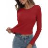 Zeagoo Womens Ribbed Fitted Crop Tops Long Sleeve T Shirts Basic Scoop Neck Casual Slim Fitted Y2k Clothes 2026(Black red)