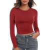 Zeagoo Womens Ribbed Fitted Crop Tops Long Sleeve T Shirts Basic Scoop Neck Casual Slim Fitted Y2k Clothes 2026(Black red)