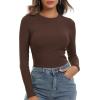 Zeagoo Womens Ribbed Fitted Crop Tops Long Sleeve T Shirts Basic Scoop Neck Casual Slim Fitted Y2k Clothes 2026(Brown)