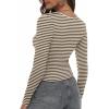 Zeagoo Womens Ribbed Fitted Crop Tops Long Sleeve T Shirts Basic Scoop Neck Casual Slim Fitted Y2k Clothes 2026(White Brown Stripe)