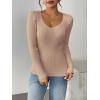 Zeagoo Fall Sweaters for Women 2024 Casual Long Sleeve Shirts V Neck Pullover Puff Slim Fit Tops(Khaki)