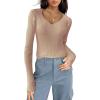 Zeagoo Fall Sweaters for Women 2024 Casual Long Sleeve Shirts V Neck Pullover Puff Slim Fit Tops(Khaki)