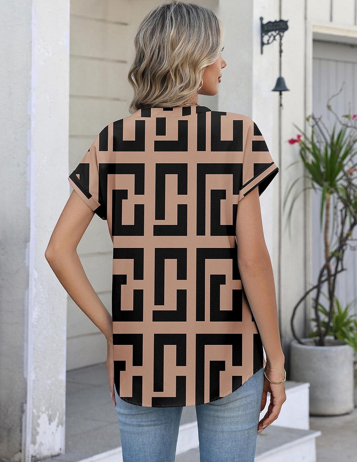 imageZeagoo Button Down Shirts for Women Short Sleeve Tops V Neck Collar Blouses Business Casual Outfits S2XLJh308