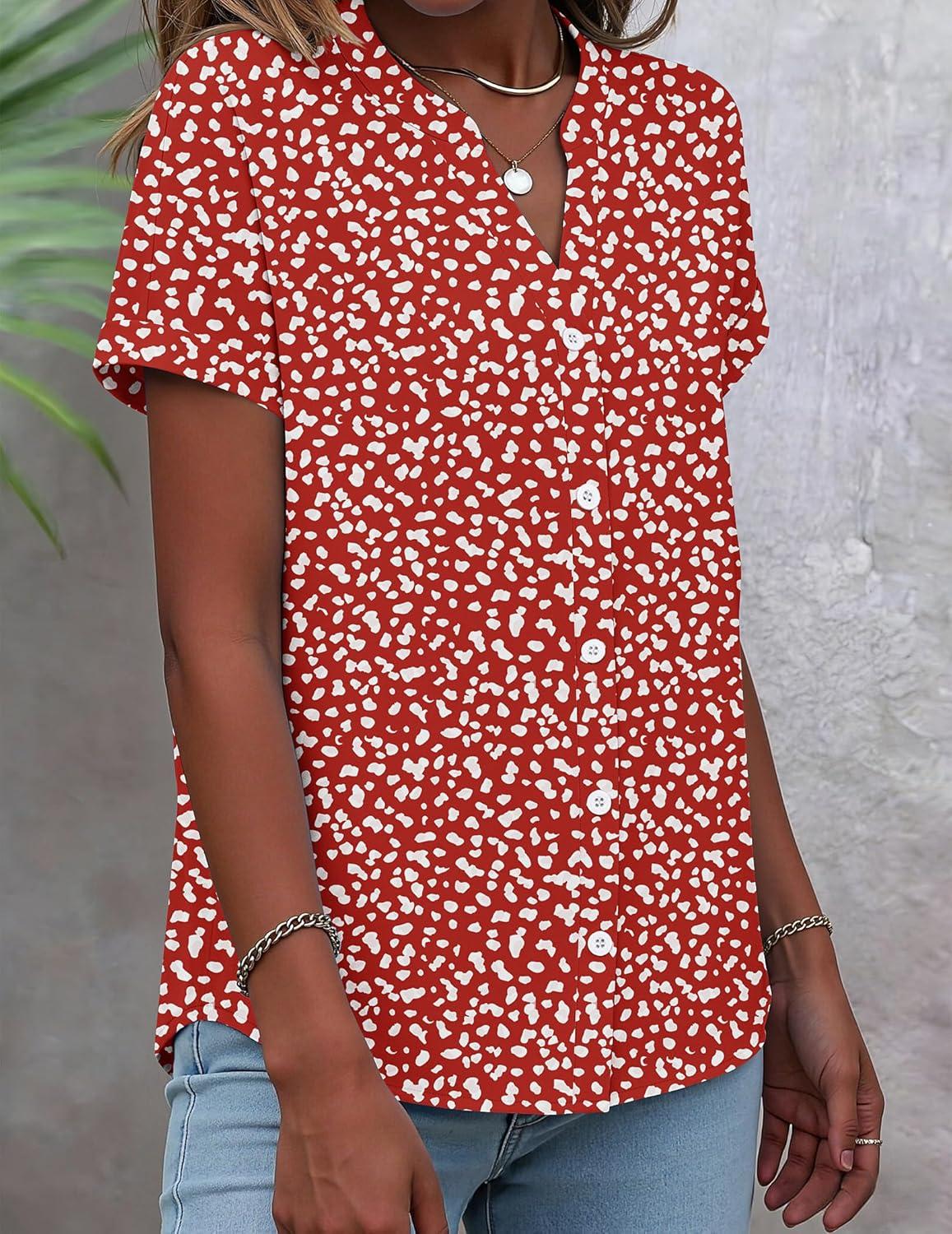 imageZeagoo Button Down Shirts for Women Short Sleeve Tops V Neck Collar Blouses Business Casual Outfits S2XLJh590