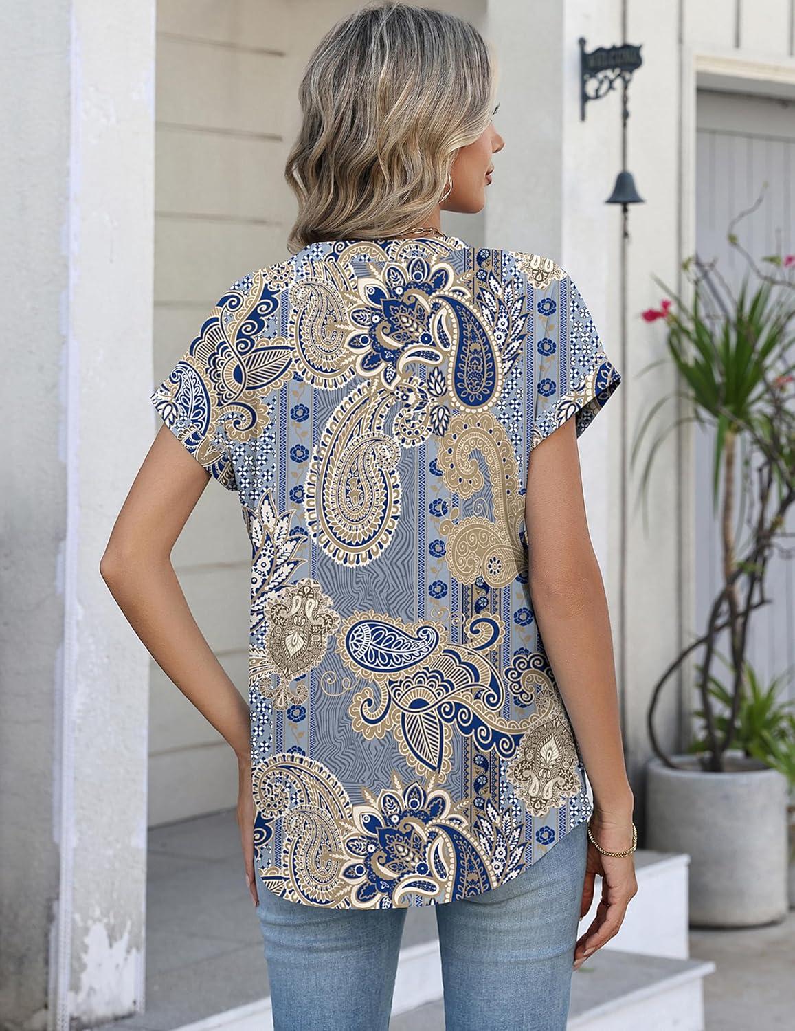imageZeagoo Button Down Shirts for Women Short Sleeve Tops V Neck Collar Blouses Business Casual Outfits S2XLMz919