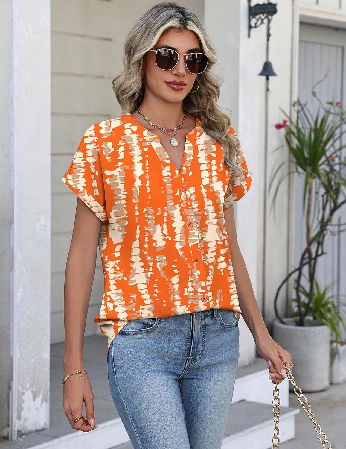 imageZeagoo Button Down Shirts for Women Short Sleeve Tops V Neck Collar Blouses Business Casual Outfits S2XLZr466