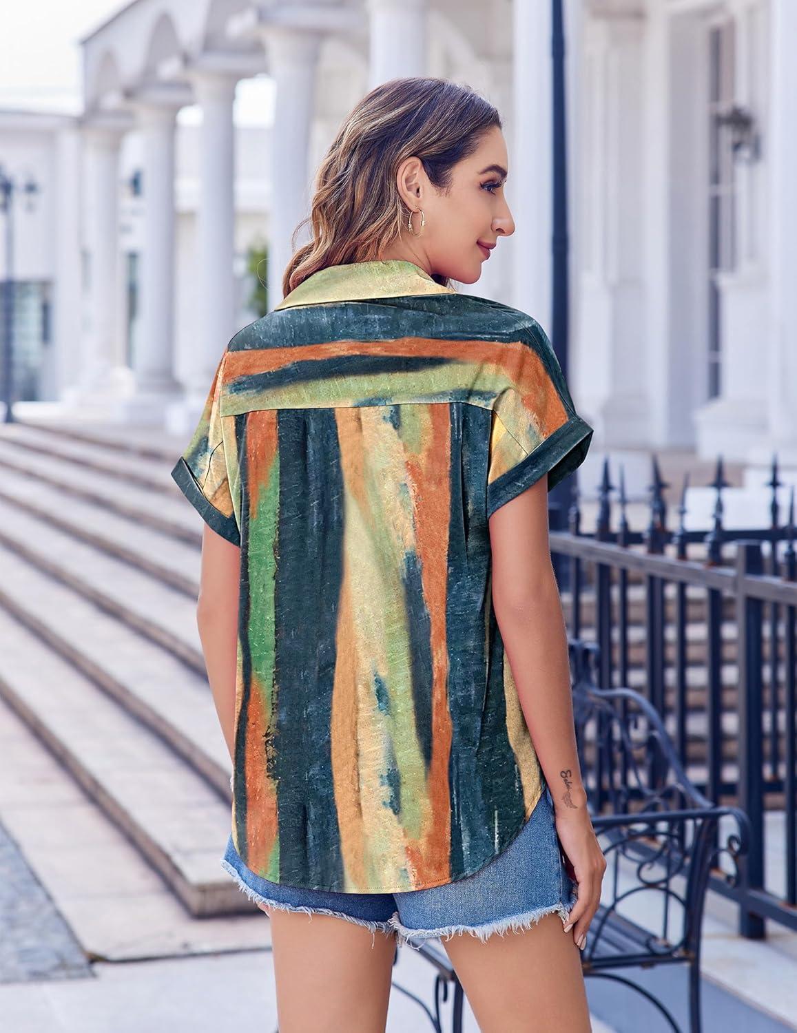 imageZeagoo Short Sleeve Summer Tops for Women Casual Button Down Shirts SolidStriped Business Work BlousesCx289