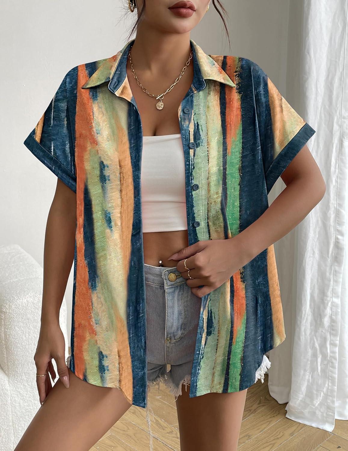 imageZeagoo Short Sleeve Summer Tops for Women Casual Button Down Shirts SolidStriped Business Work BlousesCx289