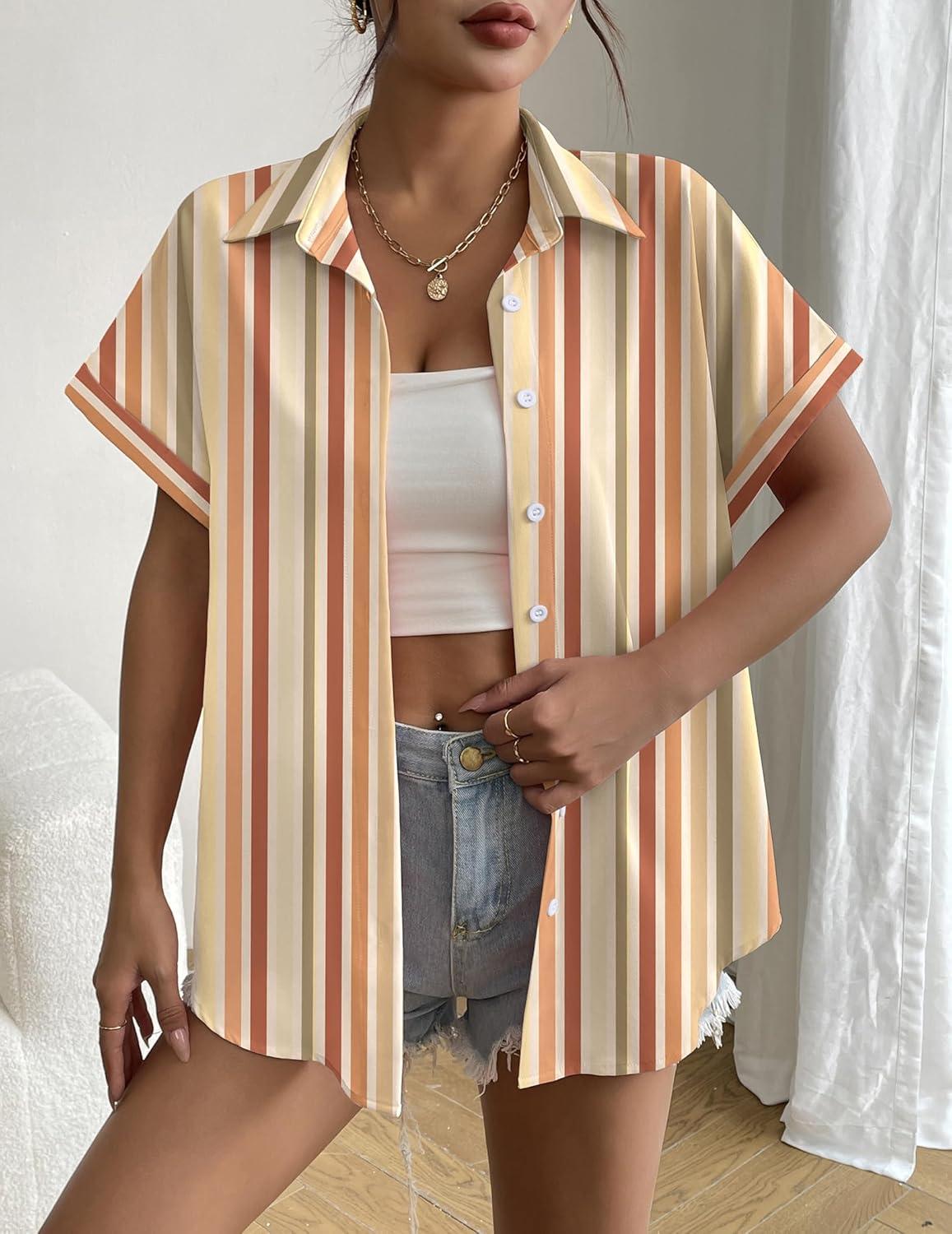 imageZeagoo Short Sleeve Summer Tops for Women Casual Button Down Shirts SolidStriped Business Work BlousesTw720