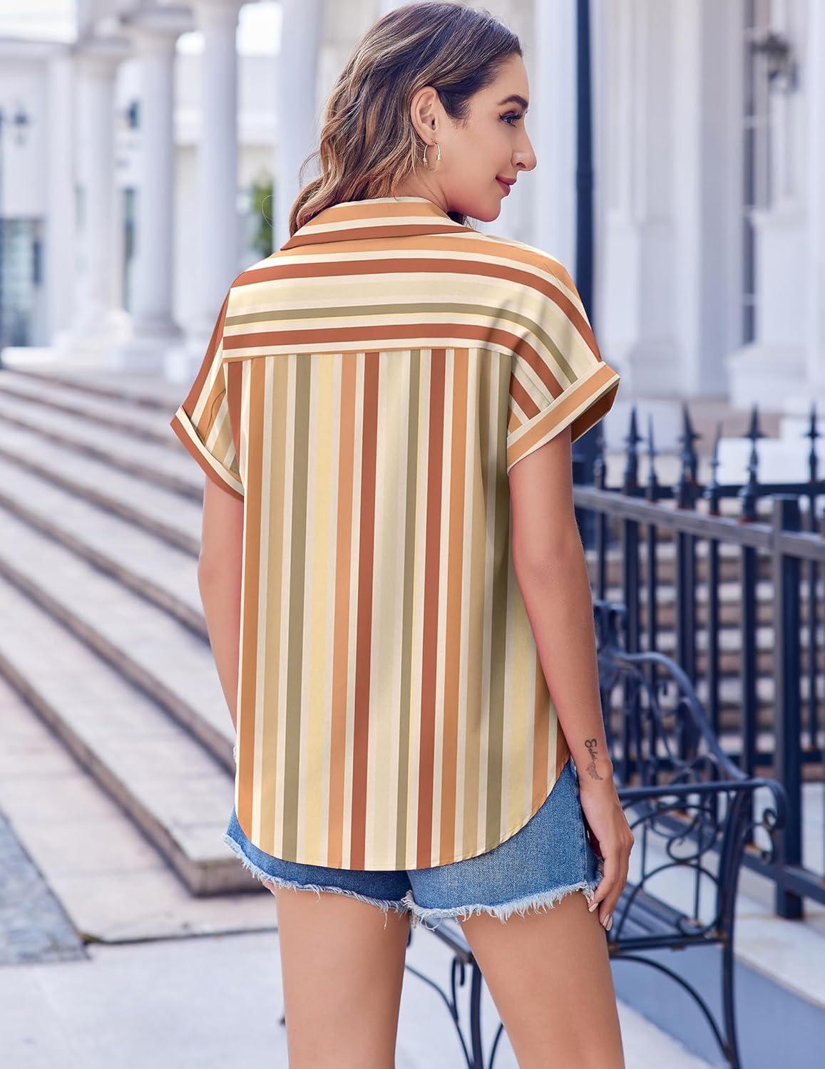 imageZeagoo Short Sleeve Summer Tops for Women Casual Button Down Shirts SolidStriped Business Work BlousesTw720
