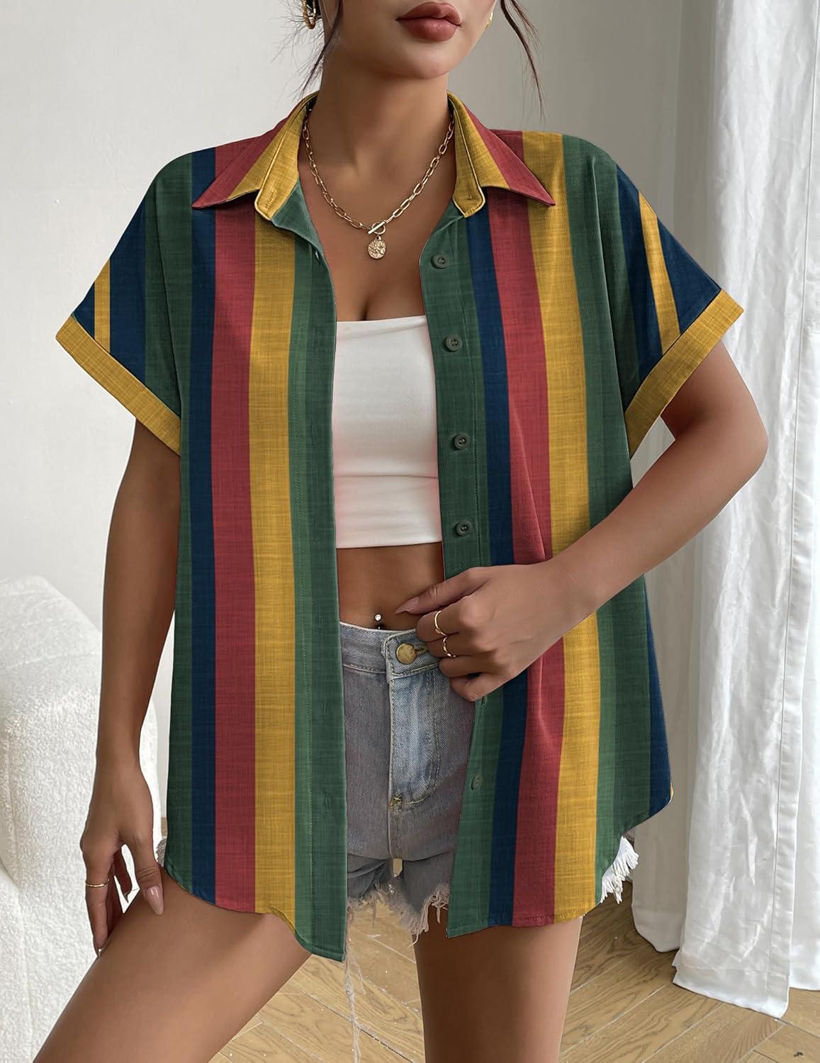 imageZeagoo Short Sleeve Summer Tops for Women Casual Button Down Shirts SolidStriped Business Work BlousesTz275