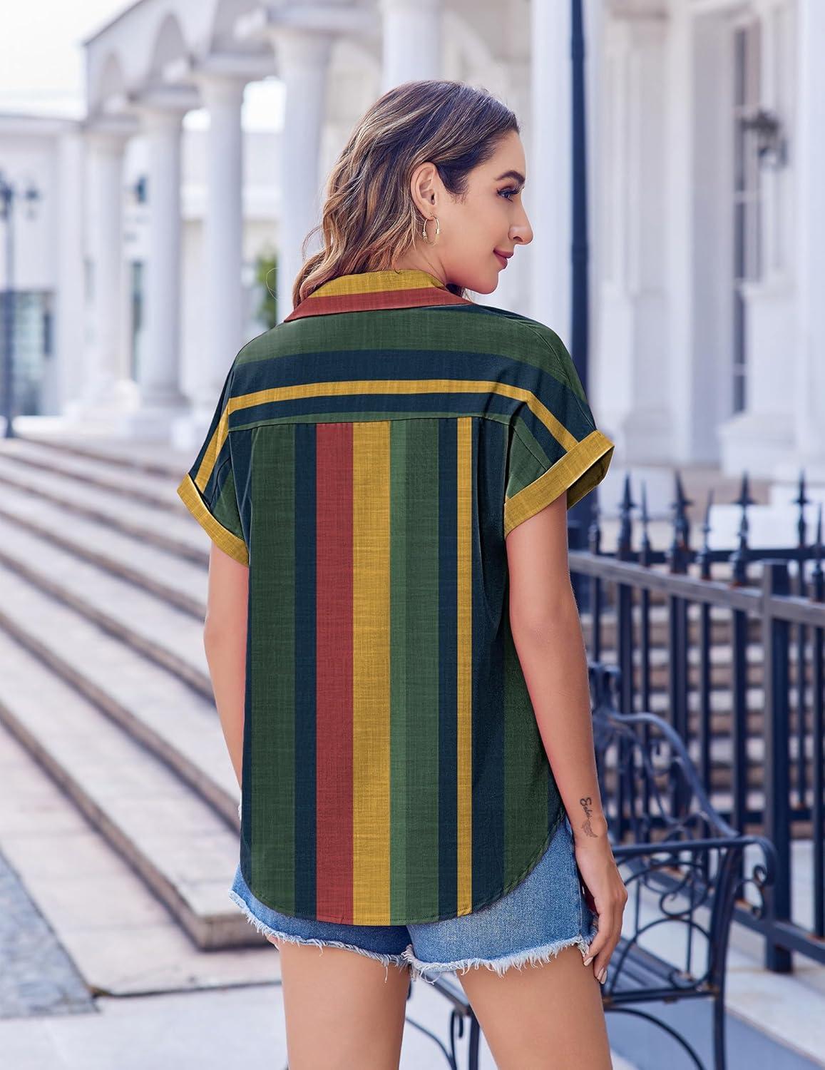 imageZeagoo Short Sleeve Summer Tops for Women Casual Button Down Shirts SolidStriped Business Work BlousesTz275