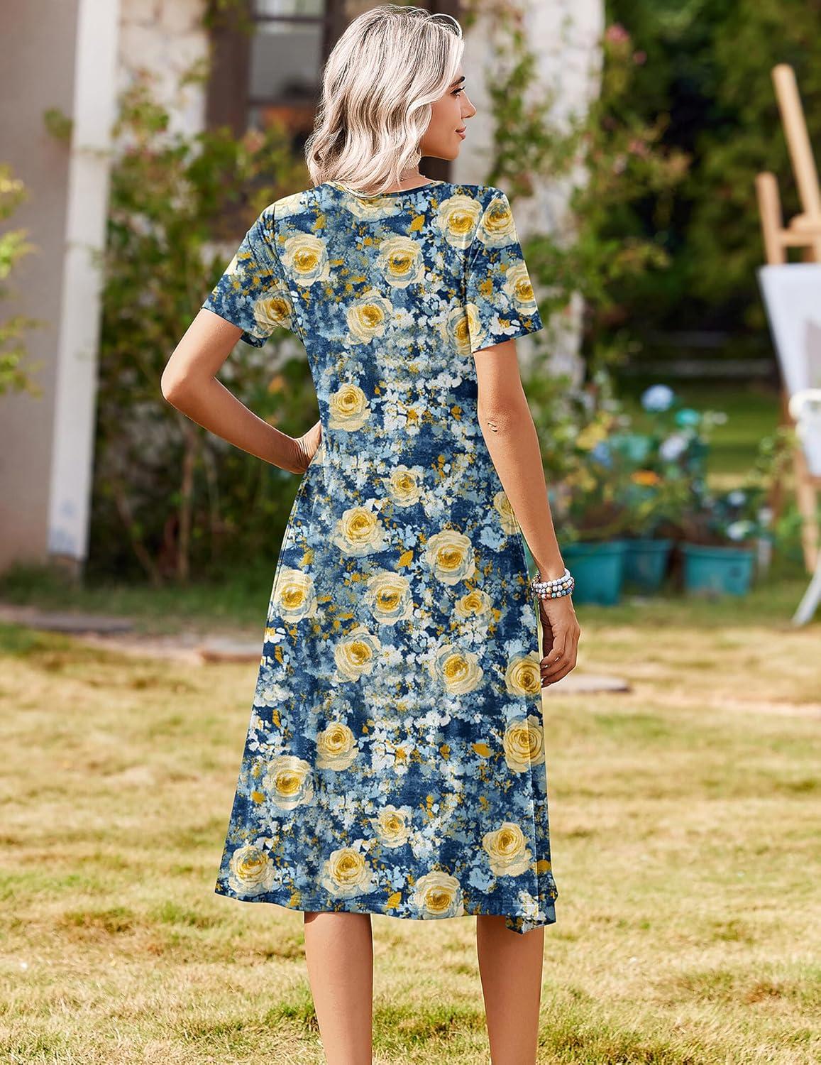 imageZeagoo Summer Dresses for Women 2026 Casual Short Sleeve Aline Midi Dress with Pocket Flowy Pleated Tshirt Beach SundressWf139