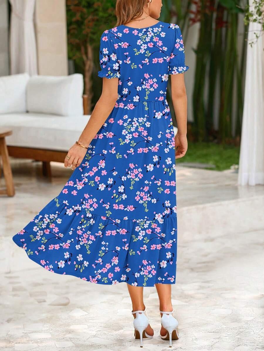 imageZeagoo Summer Dresses for Women Flowy Casual Midi Dress Short Sleeve Tiered Dress Beach Vacation Sundresses with PocketsFloralprinted2