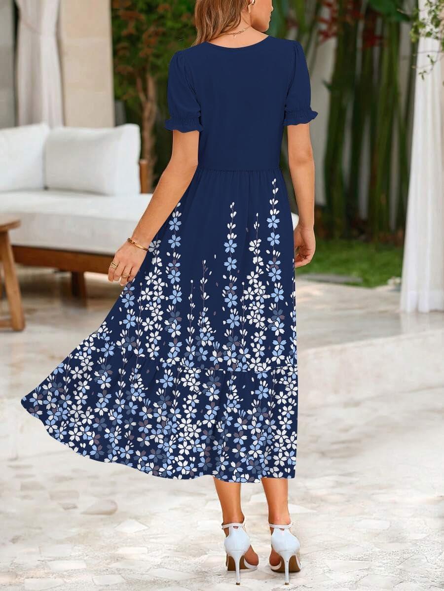 imageZeagoo Summer Dresses for Women Flowy Casual Midi Dress Short Sleeve Tiered Dress Beach Vacation Sundresses with PocketsNavy Blue Floral