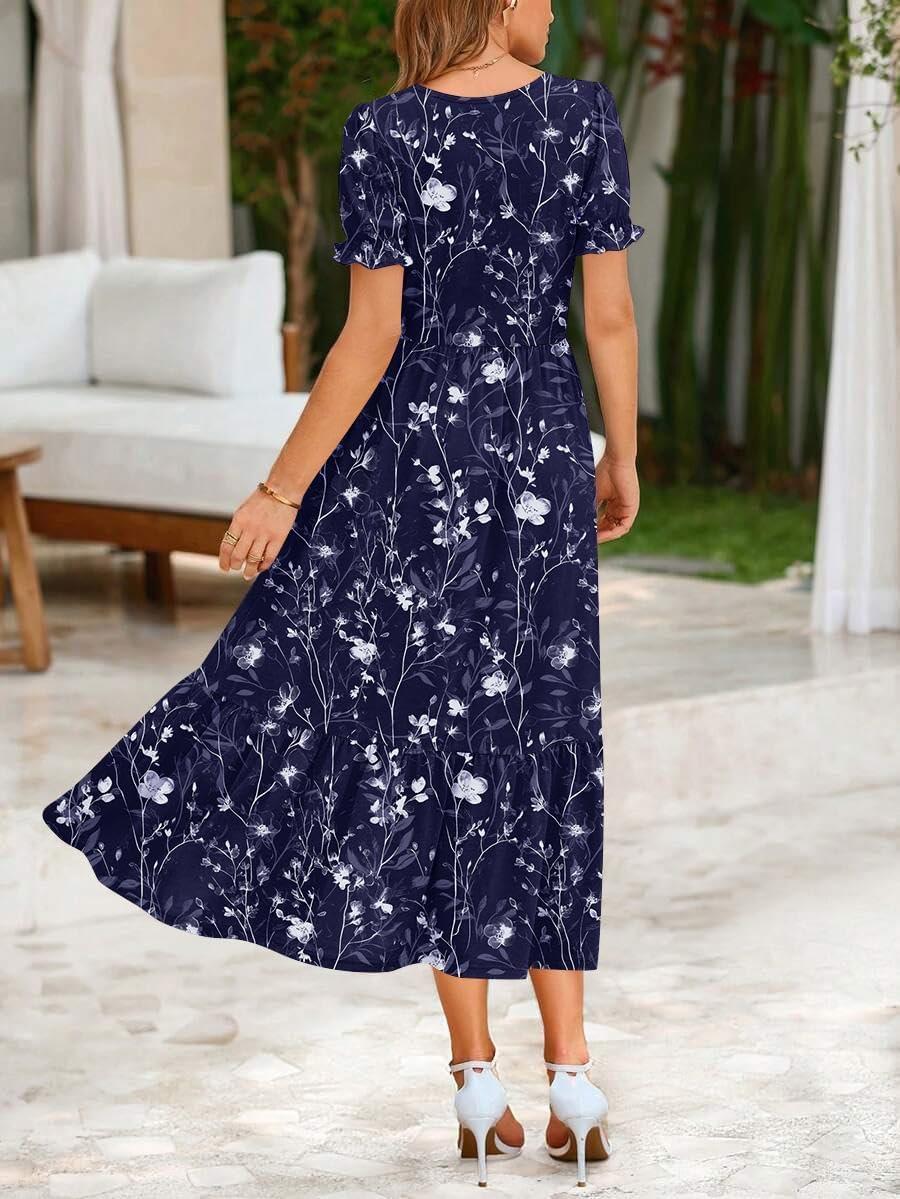 imageZeagoo Summer Dresses for Women Flowy Casual Midi Dress Short Sleeve Tiered Dress Beach Vacation Sundresses with PocketsNavy Blueprinted