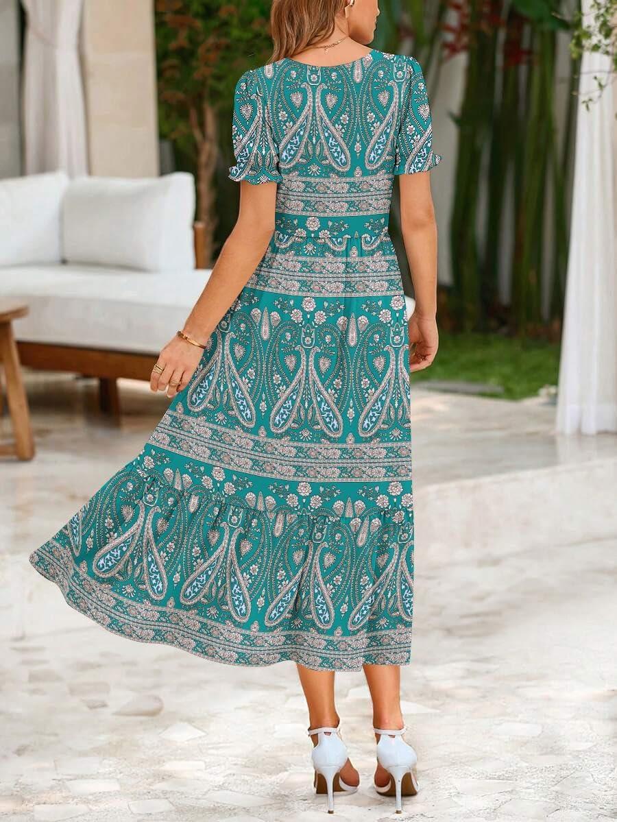 imageZeagoo Summer Dresses for Women Flowy Casual Midi Dress Short Sleeve Tiered Dress Beach Vacation Sundresses with PocketsPa169