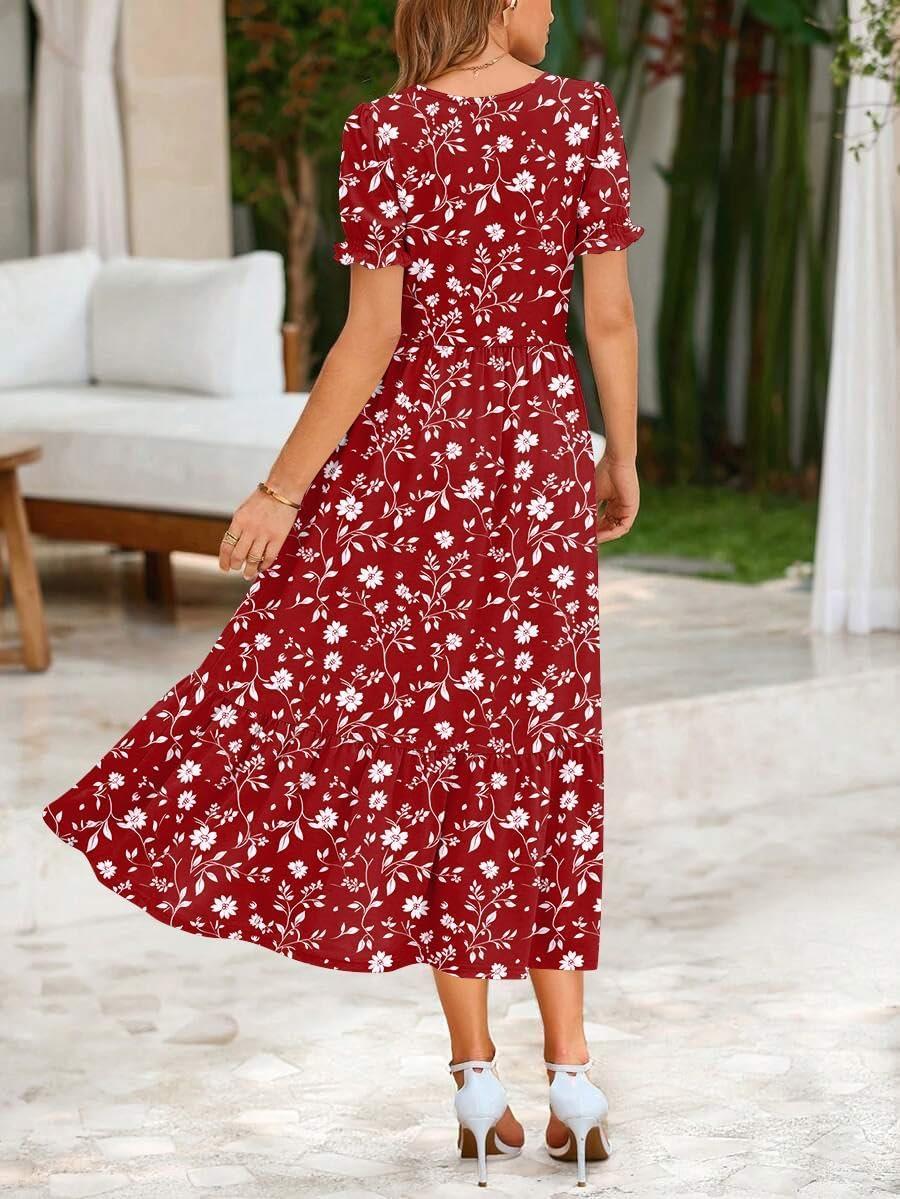 imageZeagoo Summer Dresses for Women Flowy Casual Midi Dress Short Sleeve Tiered Dress Beach Vacation Sundresses with PocketsRedfloral