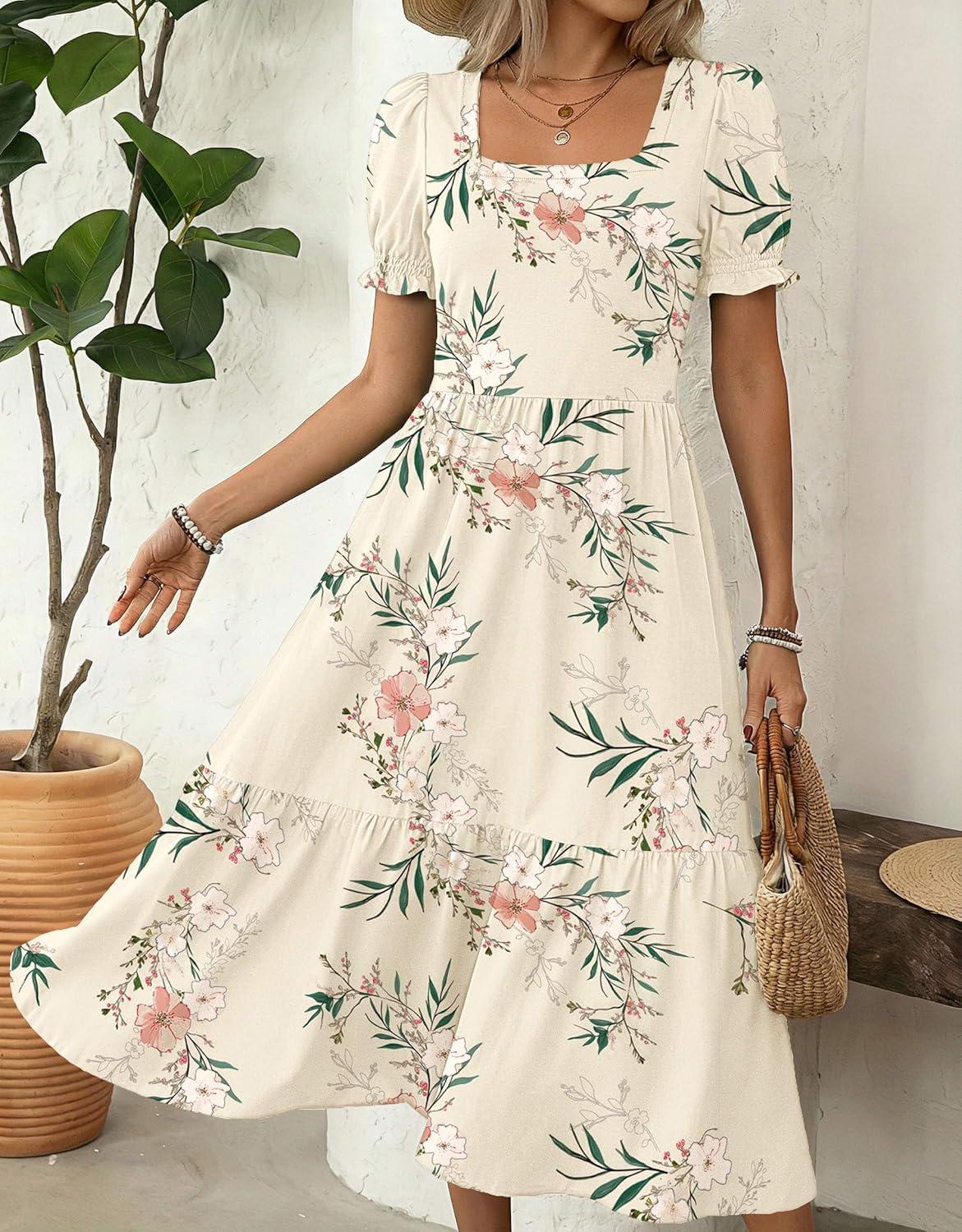 imageZeagoo Summer Dresses for Women Flowy Casual Midi Dress Short Sleeve Tiered Dress Beach Vacation Sundresses with PocketsWhiteleaf