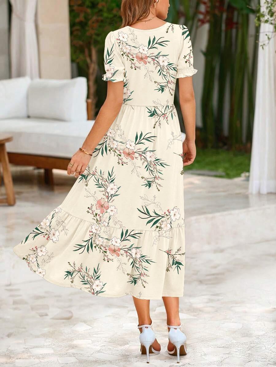 imageZeagoo Summer Dresses for Women Flowy Casual Midi Dress Short Sleeve Tiered Dress Beach Vacation Sundresses with PocketsWhiteleaf