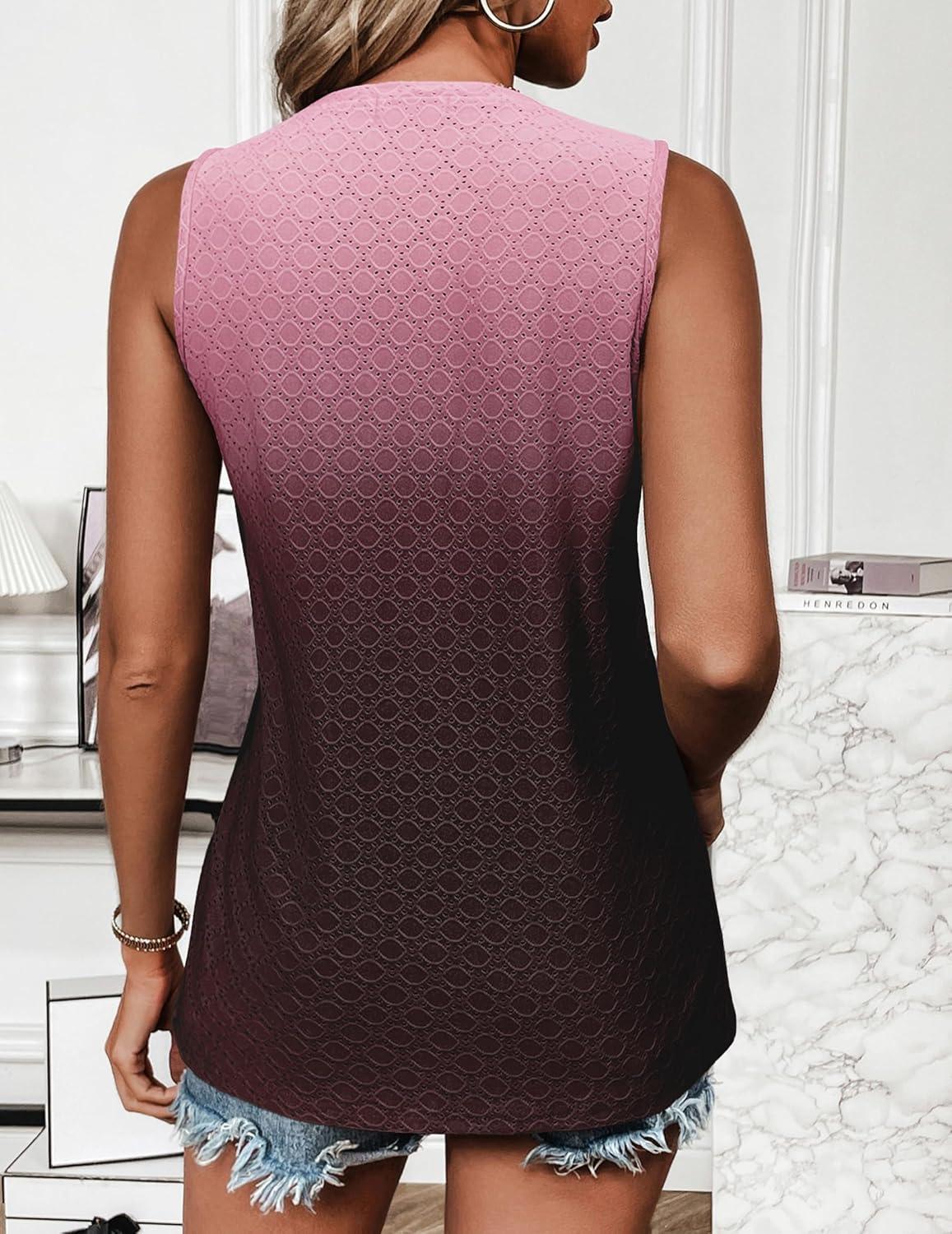 imageZeagoo Tank Tops for Women Sleeveless Eyelet Shirts High Neck Cute Summer Top Loose Fit SXXL08ombre Pink