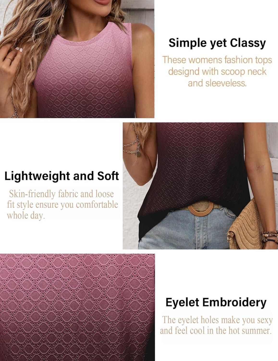imageZeagoo Tank Tops for Women Sleeveless Eyelet Shirts High Neck Cute Summer Top Loose Fit SXXL08ombre Pink