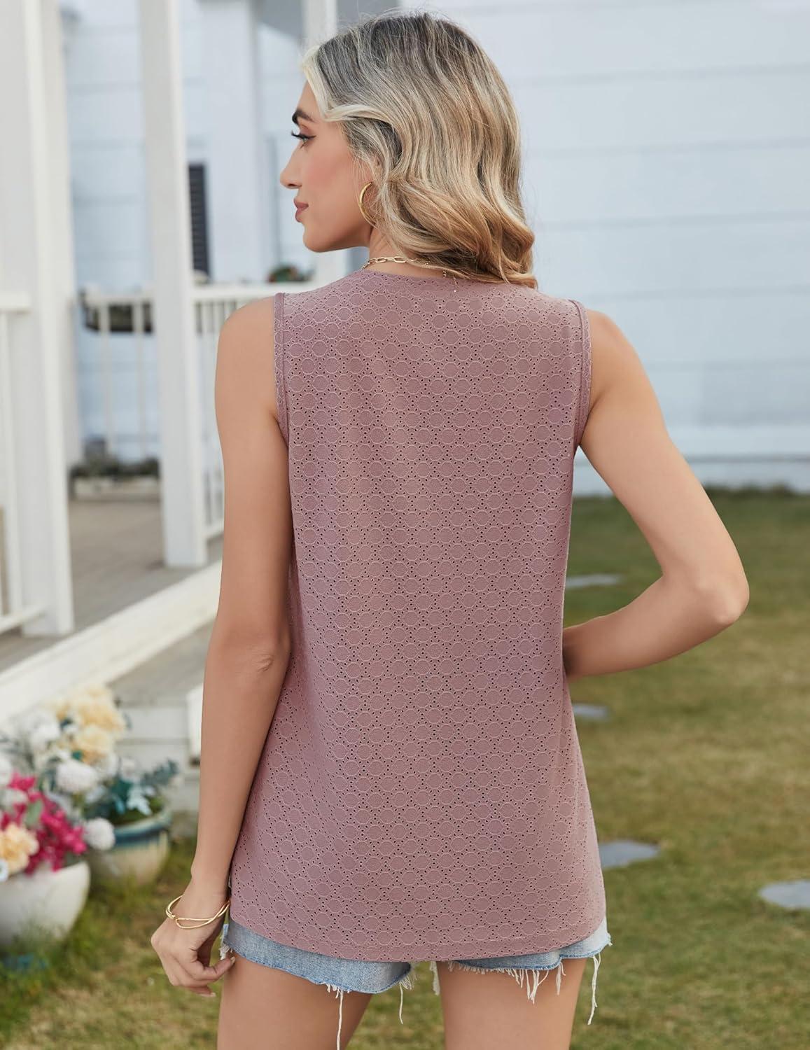 imageZeagoo Tank Tops for Women Sleeveless Eyelet Shirts High Neck Cute Summer Top Loose Fit SXXLDusty Pink
