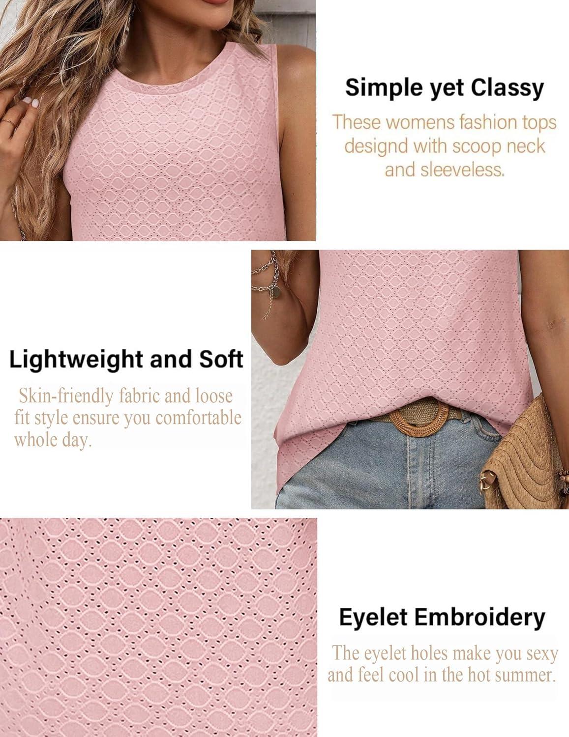 imageZeagoo Tank Tops for Women Sleeveless Eyelet Shirts High Neck Cute Summer Top Loose Fit SXXLPink