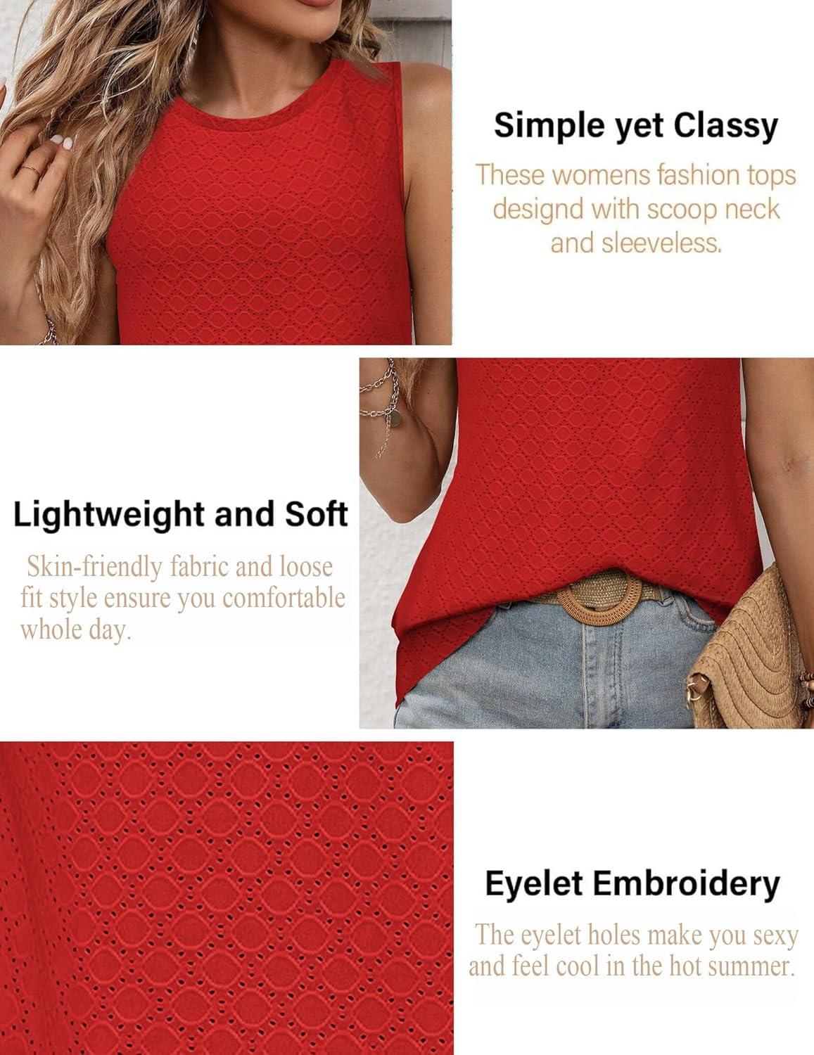 imageZeagoo Tank Tops for Women Sleeveless Eyelet Shirts High Neck Cute Summer Top Loose Fit SXXLRed