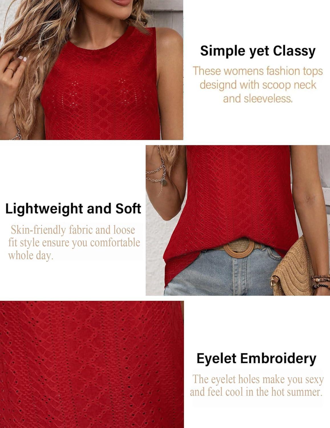 imageZeagoo Tank Tops for Women Sleeveless Eyelet Shirts High Neck Cute Summer Top Loose Fit SXXLZwine Red