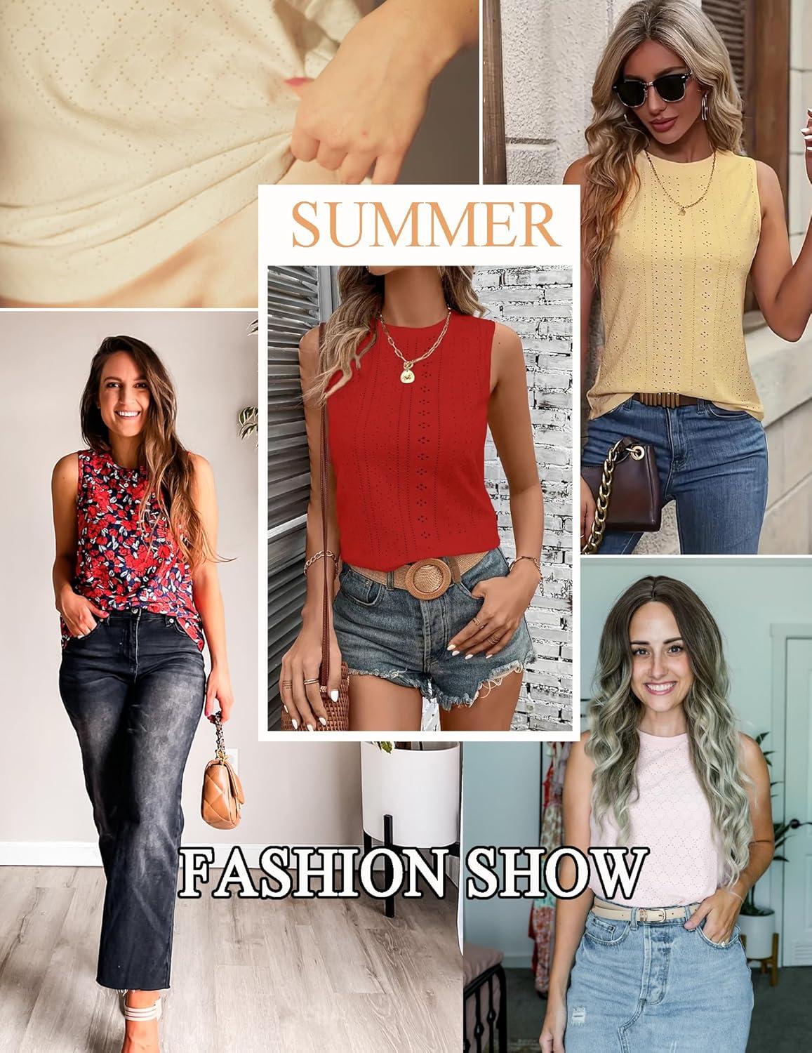 imageZeagoo Tank Tops for Women Sleeveless Eyelet Shirts High Neck Cute Summer Top Loose Fit SXXLZyellow