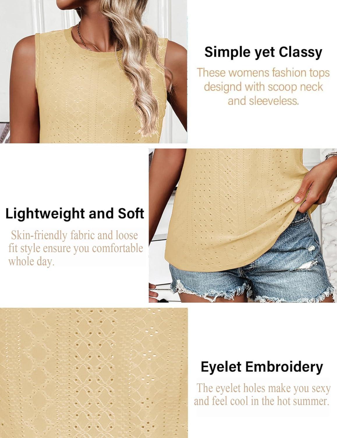 imageZeagoo Tank Tops for Women Sleeveless Eyelet Shirts High Neck Cute Summer Top Loose Fit SXXLZyellow