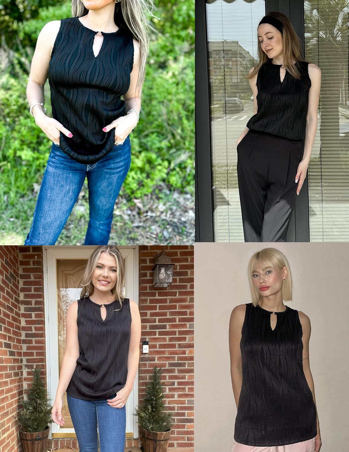 imageZeagoo Tops for Women Trendy 2024 Tank Tops Keyhole Neck Sleeveless Blouses Summer Business Casual Basic ShirtsBlack